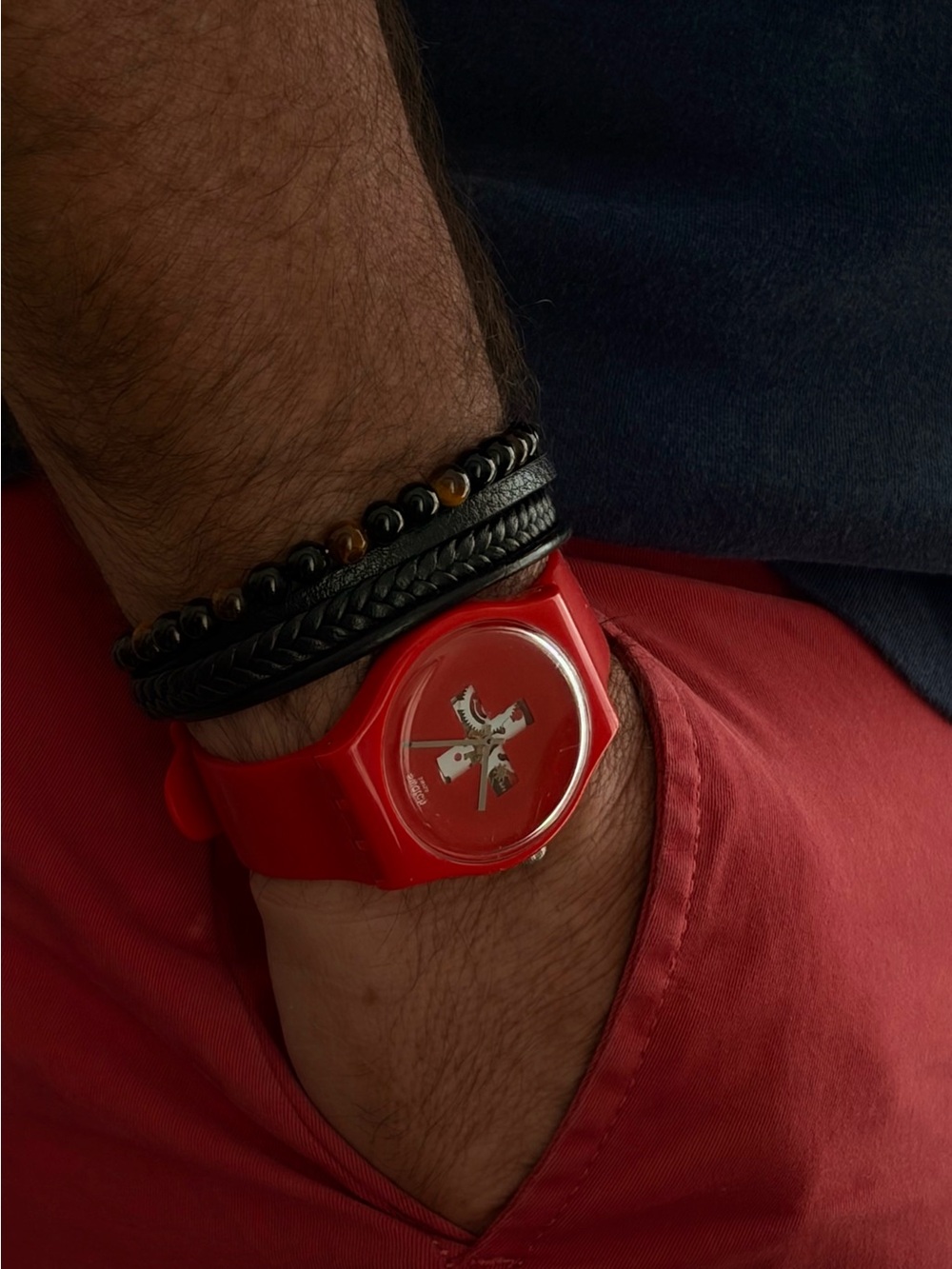 Swatch Swiss Red Skeleton Cutout Gear Watch / New Battery! (Swatch New Gent)